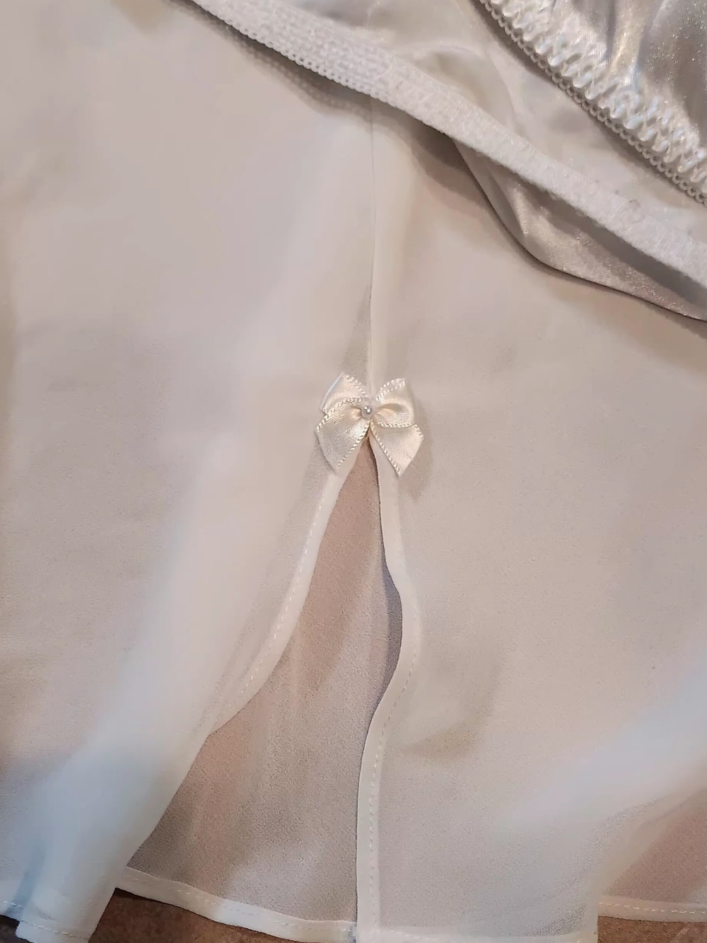 Sheer Ivory and Chiffon Chemise with Floral Accents Matching Panties - Picture 2 of 6